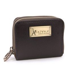 Catwalk Collection Handbags - Ladies Small Leather Zip Purse - Women's Wallet - Coin Purse with 13 Card Slots - RFID Protection - ISLA - Brown