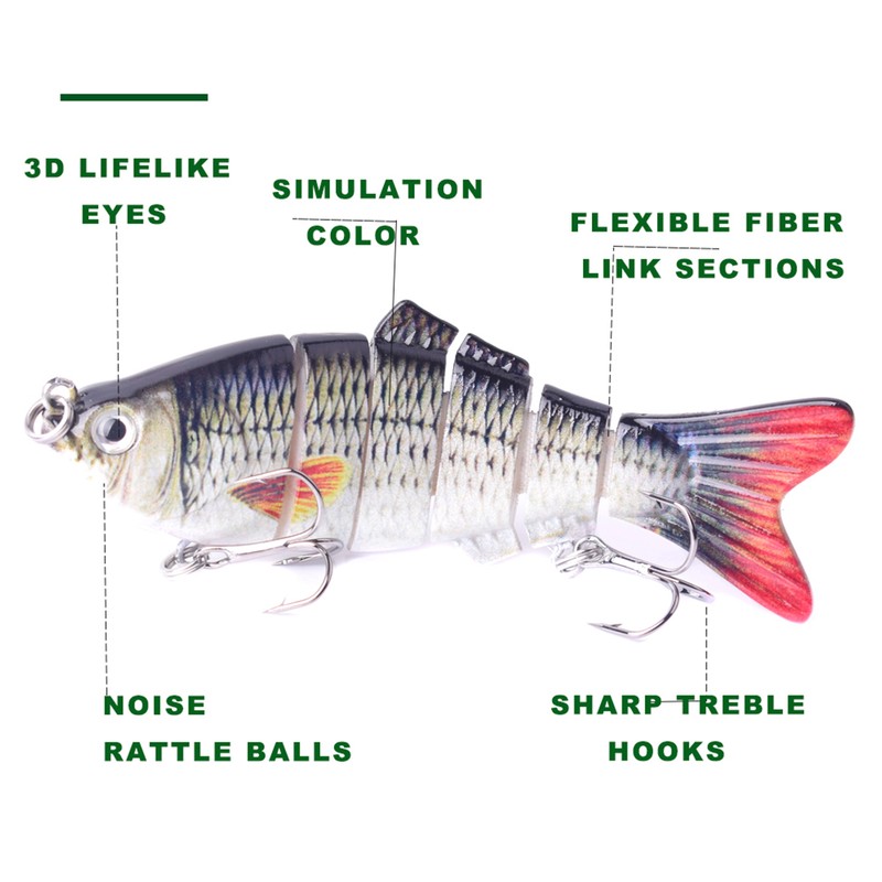 Fishing Lures for Bass Trout 6-segment Hard Body Lures with