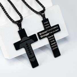 AMAZINGSUN Football Cross Necklace for Men.Black Cross Necklace for Men.Sport Stainless Steel Bible Verse Pendant Necklaces Gifts,First Communion Baptism Religious Pendant Chain Gifts