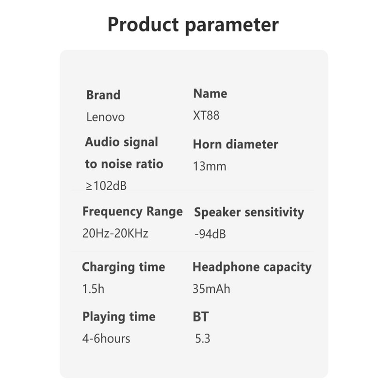 Thinkplus BT Earphones XT88 Wireless Earphones BT5.3 Noise Canceling HIFI