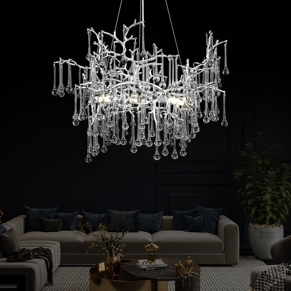 Modern Chandelier Crystal - 23.6" Silver Tree Branch Chandelier for