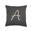 Light Beige letter-A monogram On a Black pattern Throw Pillow