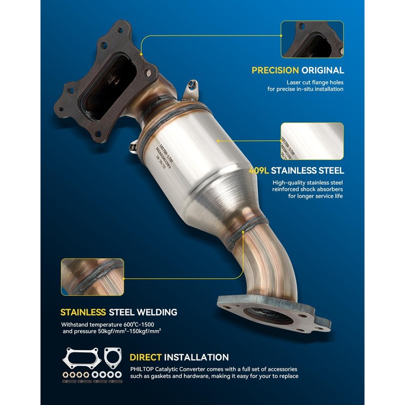 PHILTOP Front Catalytic Converter Stainless Steel Direct-Fit Replacement For 2013-2017