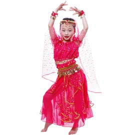 Astage Girls' Short-Sleeved Belly Dance Costume All Ornaments, pink