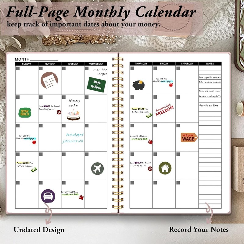 Undated Budget Planner with Tag Stickers, A5 Monthly Budget Planner