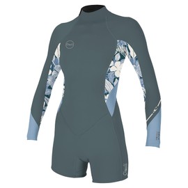 O'Neill Women's Bahia 2/1mm Back Zip, Long Sleeve, Spring Wetsuit, Shade/Palmento Tropical/Faded Denim, 4