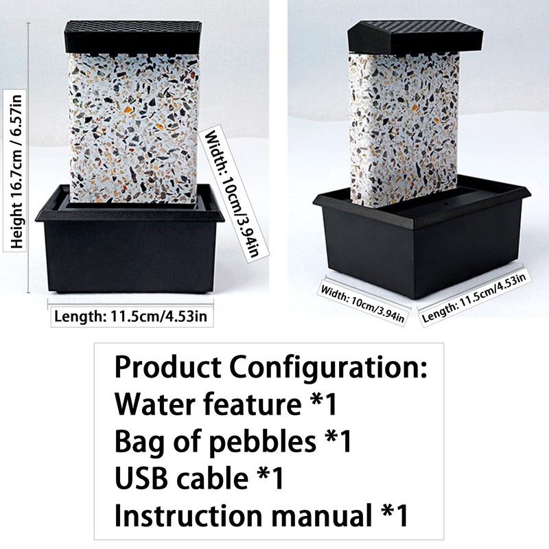 RWOORA Mini Tabletop Water Fountain with LED Light & Powerful