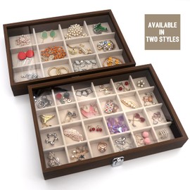 KLOUD City Wood Grain Jewelry Box,Jewelry Display Case, Jewelry Organizer, Jewelry Collection Case, Jewelry Storage Holder Box,Jewelry Display Lockable Case （24 Grid）