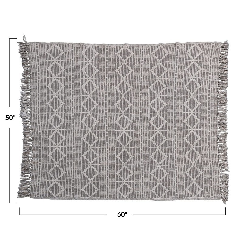 Bloomingville Recycled Cotton Jacquard Fringe, Gray Blanket Throw