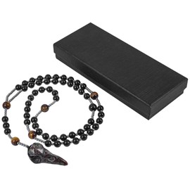 mookaitedecor Raven Skull Necklace Dragon Blood Stone Necklace, Bloodstone Crystal Necklace Jewellery Gift Long Crystal Beaded Necklace Crow Skull Pendant Necklace Norse Necklace Bead Necklace Men