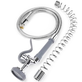 Spray Valve with 45” Commercial Sink Sprayer Hose and Pre Rinse Spring, Pre Rinse Sprayer with Flexible Stainless Steel Hose & Spring Assembly for Commercial Kitchen Faucets (Grey)