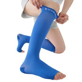 EVOPLECI Blue Open Toe Compression Socks 20-30mmHg Toeless Compression Socks for Reduce Swelling and Alleviates Varicose Veins