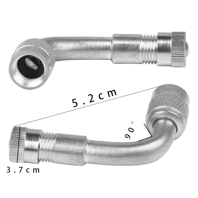 バイク 空気入れ アダプター 90° バイク用エアーバルブ オート輪用 自動車/バイクに適用金属延長ロッド 2個セット シルバー