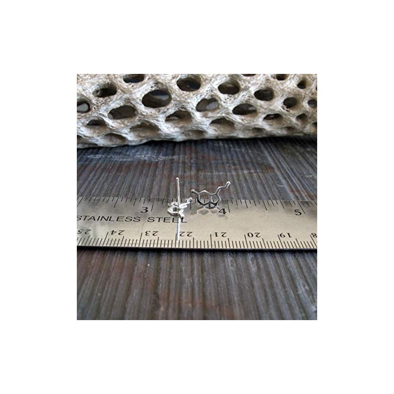 Serotonin Molecule Stud Earrings Oxidized Sterling Silver Handmade in USA