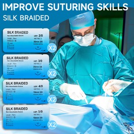 Sutures Thread with Needle (24PK Mixed 2/0, 3/0, 4/0, 5/0) - Non-Absorbable Surgical Suture Practice Kit, Wound Stitching Practice Kit (Demonstration and Training only)