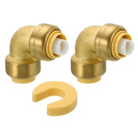PATIKIL 1/2 Inch 90 Degree Elbow Brass Push Fitting, 2 Pack Brass Quick Connect Fittings Elbow Push to Connect Tube Fitting for PEX PVC PE, Brass Color