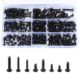 240 Pcs Black Washer Head Self Tapping Screws Metal, M3 M4 Cross Round Pan Flat Head Self Drilling Wood Screws Assortment Kit for Plastic Wood Machine Metal Fasteners
