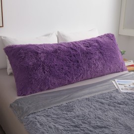 MEGO Shaggy Plush Body Pillow Cover, Purple Faux Fur Fluffy Body Pillowcase, 20x54 Boho Fuzzy Body Pillow Case, Furry Long Big Throw Pillow Sham with Zipper for Home Bedding Couch Living Room Purple