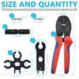 Heavy Duty Solar Cable Crimping Tool Kit, 6 Pairs Solar Panel Connectors, 1Pcs Solar Cable Crimper,1Pcs straight and Cross Spanner Wrenches, Solar Wire Crimping Tool for PV Cable Installation