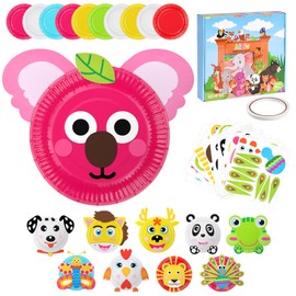 Ainiv Arts and Crafts for Kids, 10 Pack DIY Animal Round Paper Plate Art Kit with Double-Sided Tape, Preschool Learning Toys, Arts and Crafts Kit for Kids Age 3-12 Birthday Christmas Easter Gifts-C