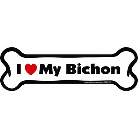 Imagine This Company I Love My Breed Bone Shaped Pet Magnet; Removable Magnets for Cars, Fridges, Lockers & More, Stylish Pet Inspired Car Accessories, 2 x 7 inches, 1 Item, White/Black, Bichon