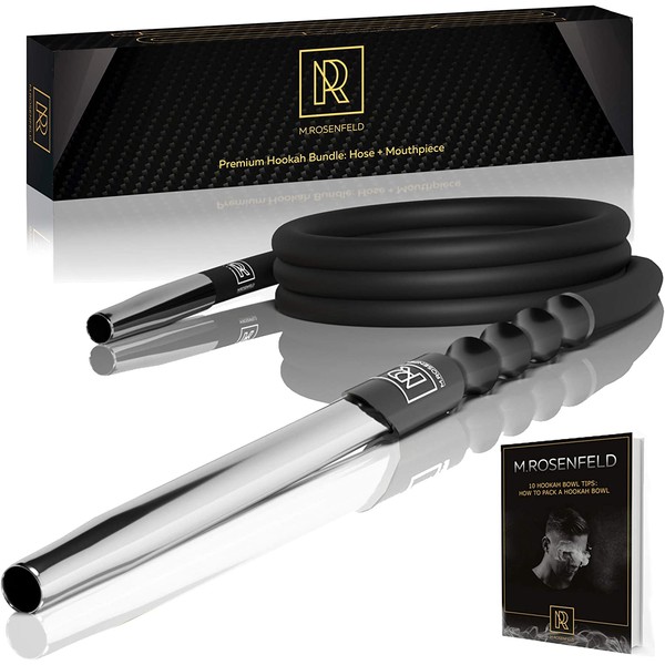 M. ROSENFELD Premium Hookah Hose with Mouthpiece - 60" Long Silicone Water Pipe Hose, Washable, with 15" Aluminum Easy-Grip Mouthpiece - Modern Design Handle, Won't Rust or Ghost + Free E-Book