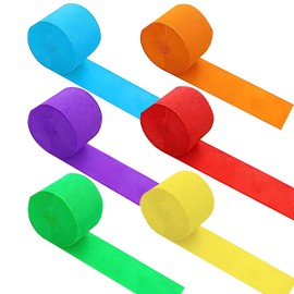 XIKSXITN 6 Rolls Crepe Paper Streamers in 6 Colors- Rainbow Streamers for Party Decorations(1.8 Inch x 82 Ft/Roll)