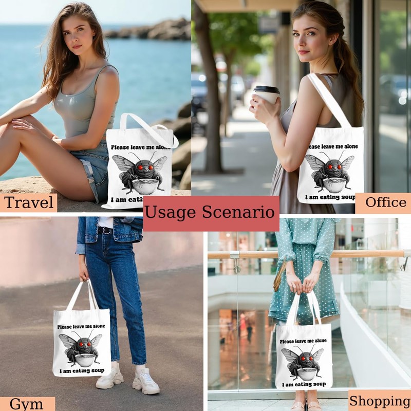 HZMLYDJ Mothman Eating Soup Tote Bag, Funny Pattern Large Capacity