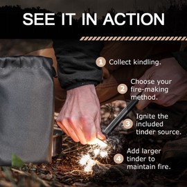 Amtier Fire Steel Flint Survival, Fire Starter Set for Outdoor Survival Camping, Magnesium Ferrocium Rod Firesteel with Scale Scraper & Burning Cotton, Outdoor Emergency Survival Tool for Travel