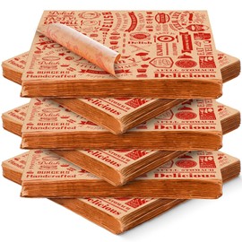Outus 600 Pcs 12 x 12 In Deli Wax Paper Sheets Grease Resistant Tray Basket Liners Newsprint Paper Water and Grease Proof Sandwich Wrapping Paper Square Hot Dog Wrappers for Baking (Red on Brown)