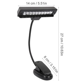 Notenpultleuchte, Clip auf Klavierlampe 10 LED Lang Orchesterlicht Buchlampe Musikerlampe USB Wiederaufladbar Leselampe Arbeitslicht Augenpflege Bett Lampe für Lesen Arbeiten Studieren (Schwarz)