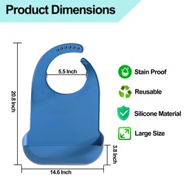 Tiwerlfe Silicone Adult Bib, Adjustable and Washable Bib for Men & Women, Waterproof Bib for Elderly with Crumb Catcher（Grey）