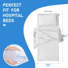 3 Piece Hospital Bed Sheets Set for Home Use & Hospital Care Beds, 1 Fitted Sheet 36"x84"x14", 1 Flat Sheet and 1 Pillowcase, Ultra Soft & Breathable Hospital Bed Sheet Set, White
