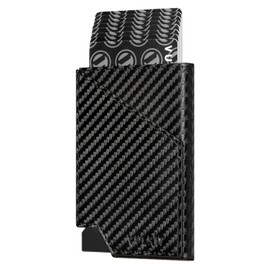 VULKIT RFID Blocking Pop Up Card Holder Slim Aluminum Metal Bank Card Holder with Business Money Pocket for Credit Cards, Banknotes and Coins, Carbon fibre black, Slim Wallet