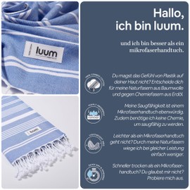 Luum® Bath Towel, Large 100 x 200 cm, Hammam Towel, Sauna Towel, Hand Towel, Yoga Towel, Shower Towel, Beach Towel, Travel Towel, Turkish Peshtemal Towels, Women and Men, 100% Cotton, Sky Blue