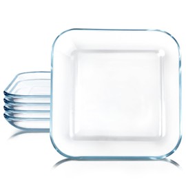 NUTRIUPS 6 Pack 8 Inch Glass Snack Plates, Small Dinner Plates, Tempered Glass Dessert Plate Set For Kitchen, Dishwasher & Microwave Safe (8" (Set of 6))