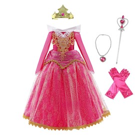 Lito Angels Princess Aurora Dress Costume Sleeping Beauty Fancy Dress with Accessories for Children Girls Size 5-6 Years 116 Hot Pink (Tag Number 120)