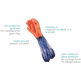 REIS Lange Arbeitshandschuhe für mechanische Arbeit Wasserdichte Handschuhe, EN388 & EN420, Gr.- 10 (60cm), Rot-Blau