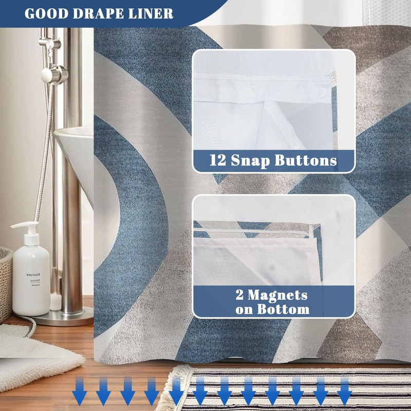 NAEMBCU No Hook Shower Curtain with Snap in Liner Set,