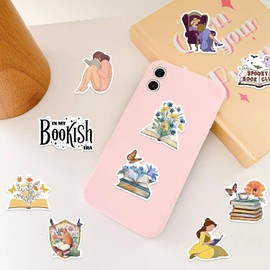 Prettysunshine Spooky Bookish Stickers, Pack of 50, Funny Reading Stickers for Adults, Waterproof Fantasy Decals for Kindle, Scrapbook, Journal, Laptop, Skateboard, Motorcycle, Suitcase, Bike, Helmet