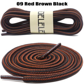 DELELE 2 Pair Round Boot Laces Outdoor Hiking Walking Shoelaces Rope Red Brown Black Striped Shoe Lace Work Shoe Strings 55 inches