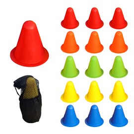 Charmoon Color Cones, Set of 15, 3.1 / 7.1 / 9.1 inches (8 / 18 / 23 cm), 5 Colors, Includes Storage Bag, Lightweight, Soft, Unbreakable, Mini Cones (3.1 inches (8 cm)