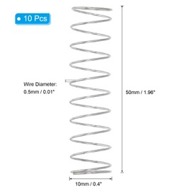PATIKIL Compression Spring, 0.5mm Wire Dia x 10mm OD x 50mm L, 10 Pcs 304 Stainless Steel Mechanical Extension Small Springs Pen Springs Assortment Kit for Shop and Home Repairs