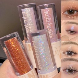 KARLOR Liquid Glitter Eyeshadow Set, 4 Pieces Glitter Eyeshadow Liquid Glitter Eyeshadow Highlighter Diamond Eyeshadow Stick Pink Silver Golden Purple Shimmer Shiny Pearlescent Eye Highlighter