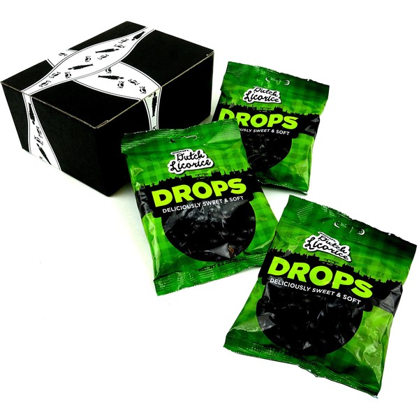 Gustaf's Black Licorice Drops, 5.2 oz Bags in a BlackTie Box (Pack of 3)