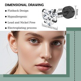 BLISI Heart Titanium Flat Back Earrings - Gold, Pink, Black & Silver 5mm Cubic Zirconia Earrings Studs Stylish Hypoallergenic Screw-Back Earring for Women - Lightweight Classic Stud for Daily Wear