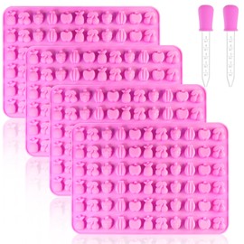 Pharamat Silicone Gummy Molds Set of 4, Fruit Snack Molds with 2 Droppers for Convenient Filling, Candy Molds for Gummie, Candy, Chocolate