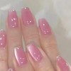 24PCS Pink Cat Eye Press on Nails – Medium Coffin