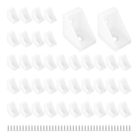 bociloy 40PCS 20x20x15mm Plastic Corner Braces, 90 Degree Small L-Shaped Brackets, 2 Holes Right Angle Shelf Brackets for Furniture, Cabinets, Shelves with Screws (White)