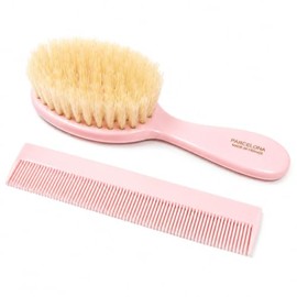Parcelona French Grooming Combo Light Pink 6" Soft Natural Bristles Baby Brush and Comb for Girls and Toddlers Styling Girls Hair Accessories